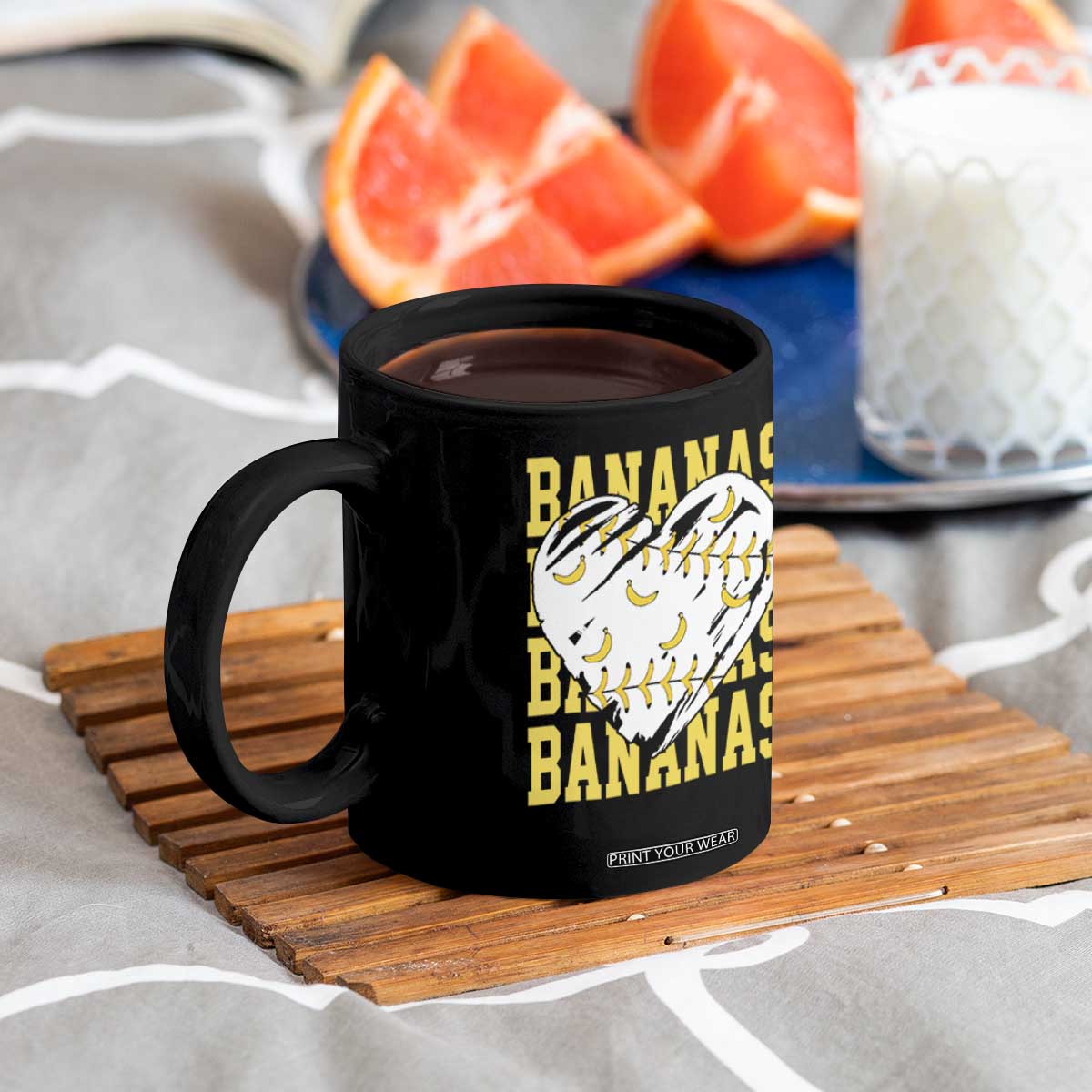 Retro Bananas Coffee Mug Vintage Baseball Heart Graphic Game Day Gifts TS10 Print Your Wear
