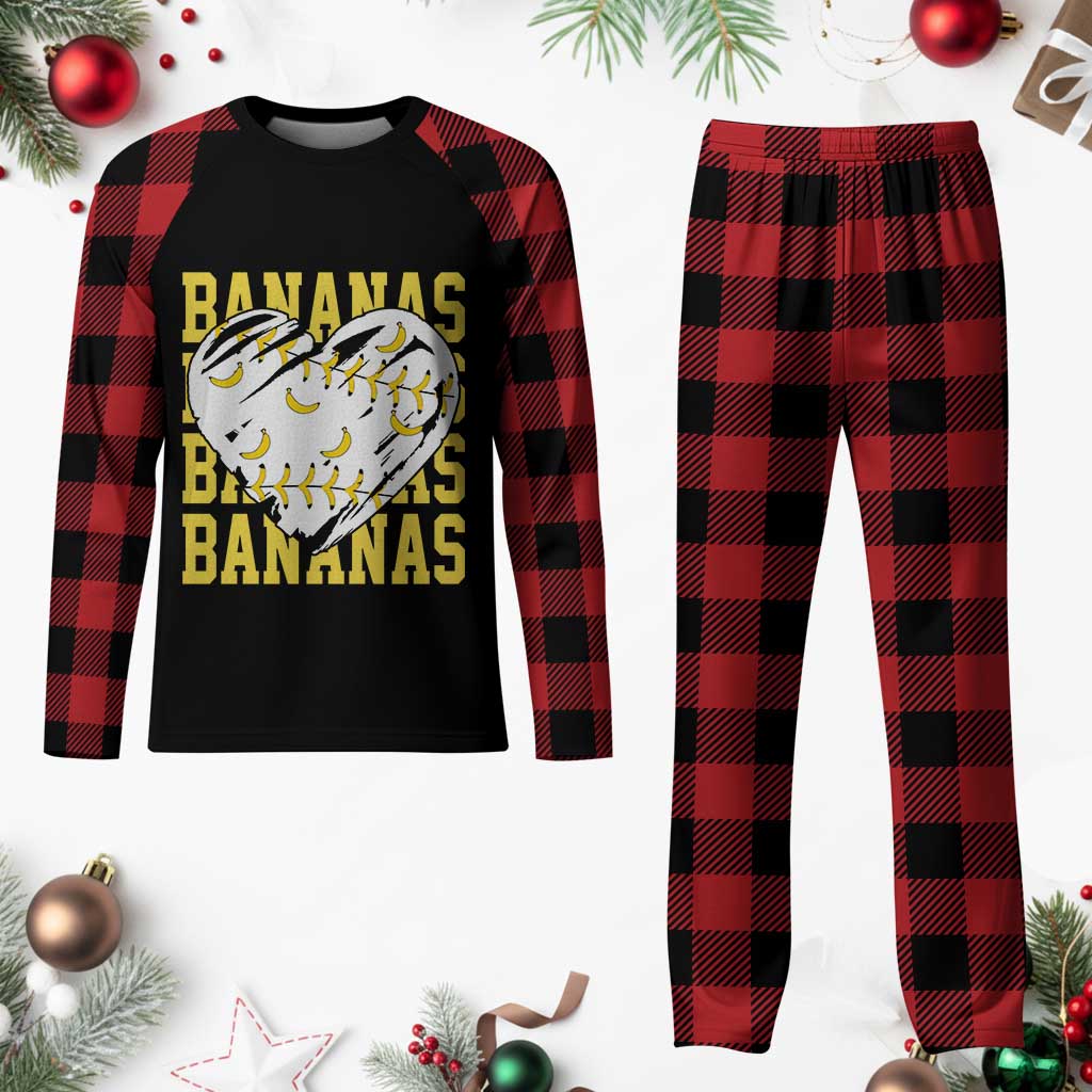 Retro Bananas Plaid Pajama Set Vintage Baseball Heart Graphic Game Day Gifts TS10 Buffalo Plaid Print Your Wear