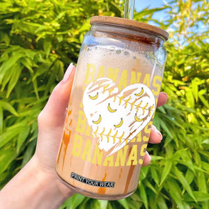 Retro Bananas Glass Can Vintage Baseball Heart Graphic Game Day Gifts TS10 Black Print Your Wear