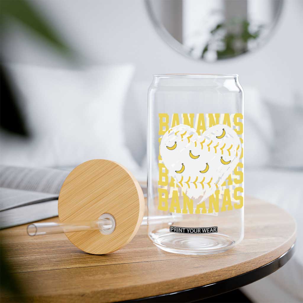 Retro Bananas Glass Can Vintage Baseball Heart Graphic Game Day Gifts TS10 Print Your Wear