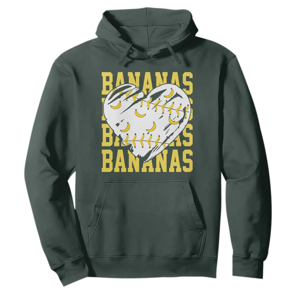 Retro Bananas Hoodie Vintage Baseball Heart Graphic Game Day Gifts TS10 Dark Forest Green Print Your Wear