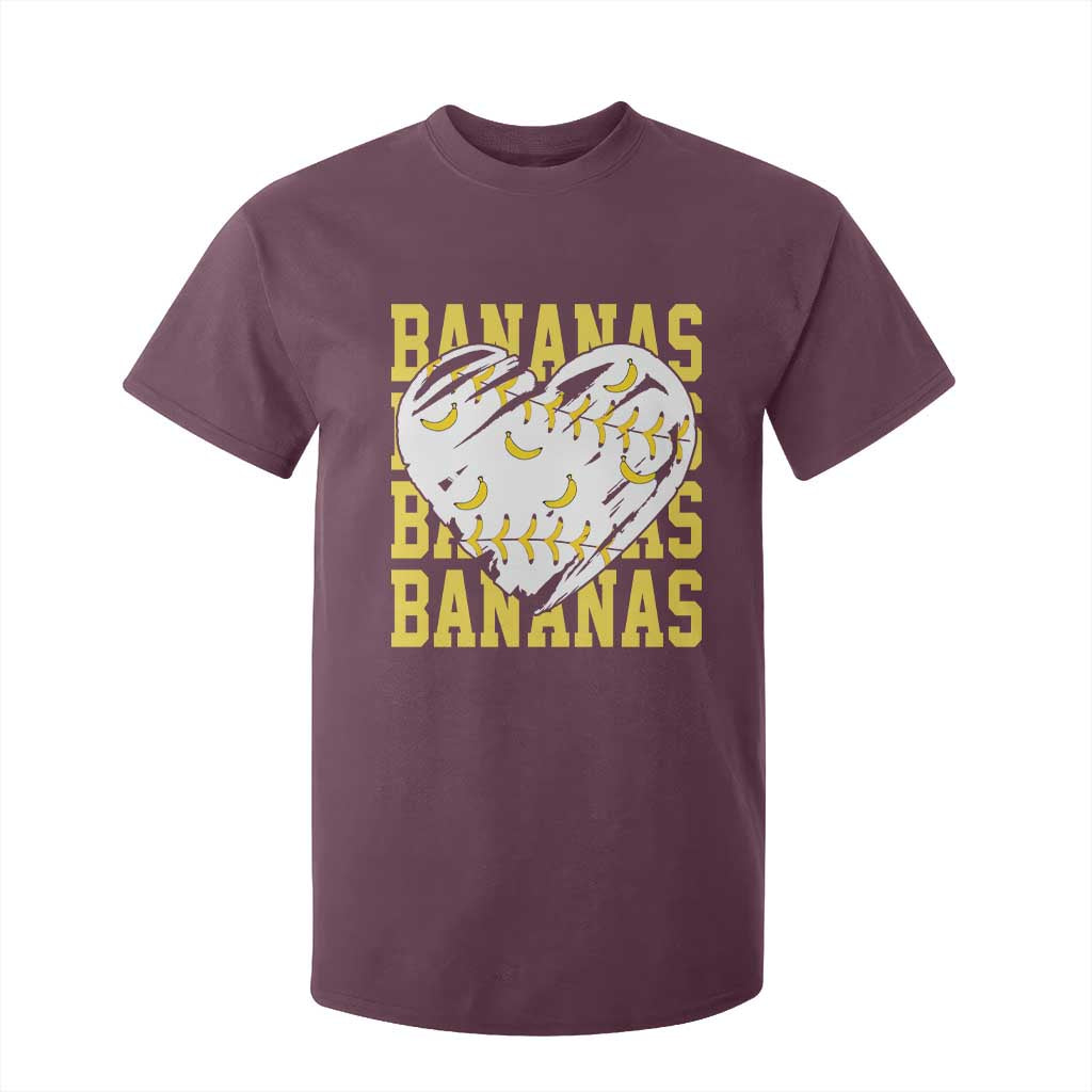 Retro Bananas T Shirt For Kid Vintage Baseball Heart Graphic Game Day Gifts TS10 Maroon Print Your Wear