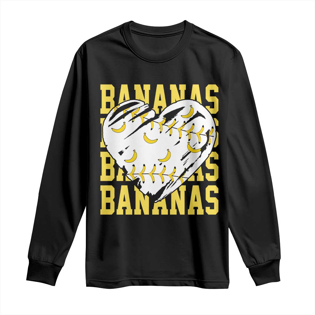 Retro Bananas Long Sleeve Shirt Vintage Baseball Heart Graphic Game Day Gifts TS10 Black Print Your Wear