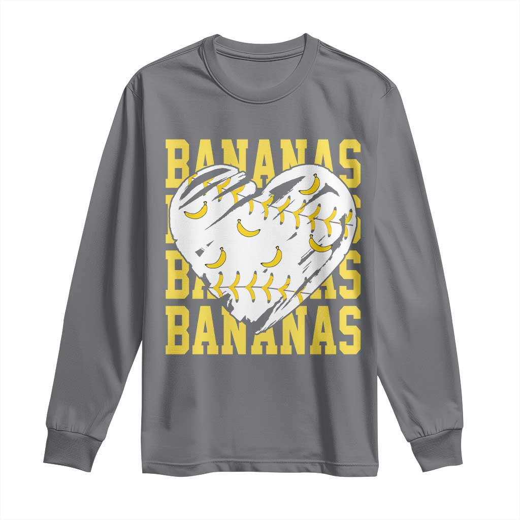 Retro Bananas Long Sleeve Shirt Vintage Baseball Heart Graphic Game Day Gifts TS10 Charcoal Print Your Wear