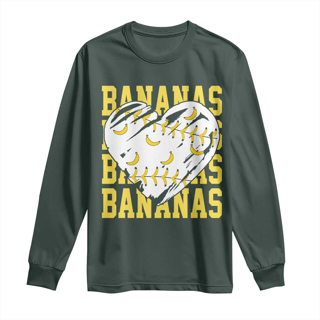 Retro Bananas Long Sleeve Shirt Vintage Baseball Heart Graphic Game Day Gifts TS10 Dark Forest Green Print Your Wear