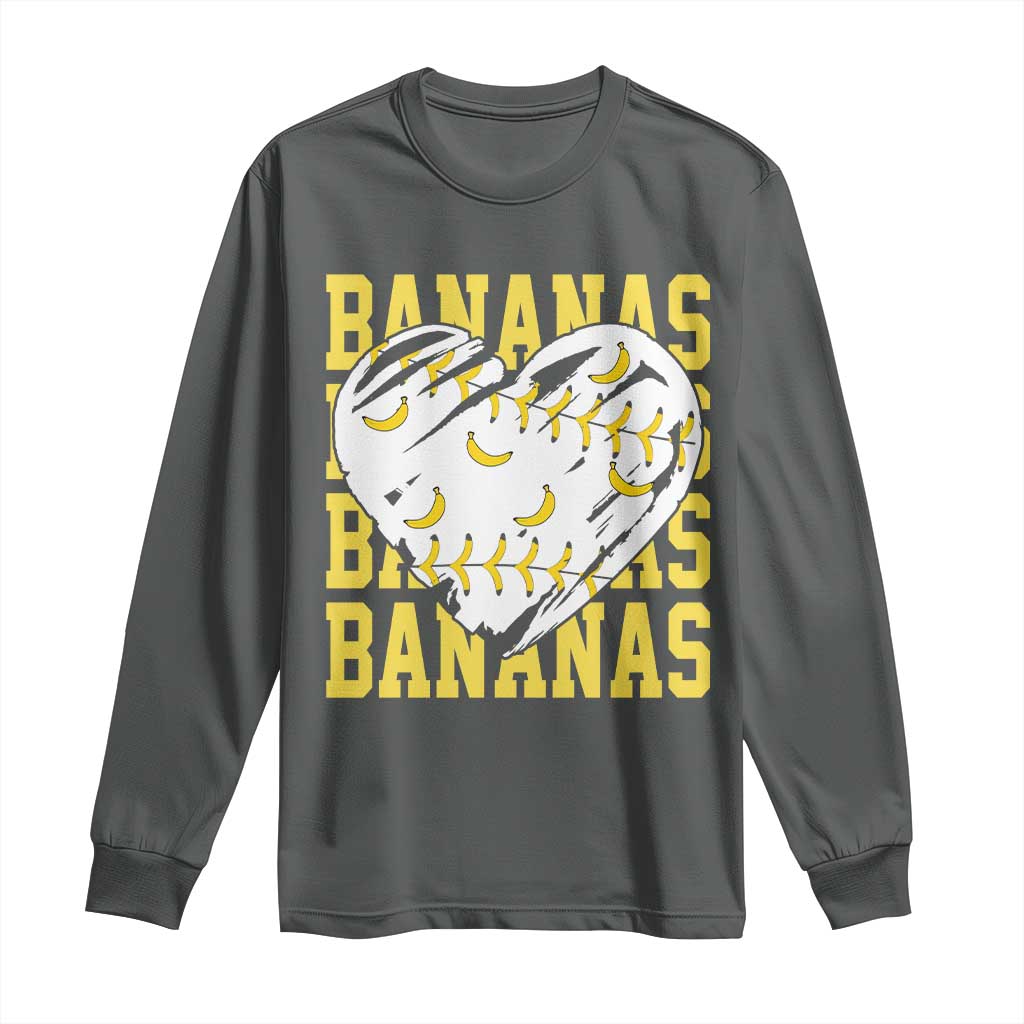 Retro Bananas Long Sleeve Shirt Vintage Baseball Heart Graphic Game Day Gifts TS10 Dark Heather Print Your Wear