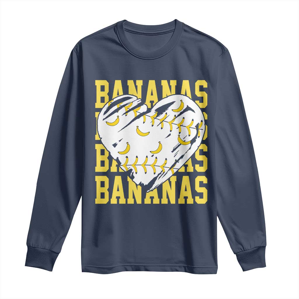 Retro Bananas Long Sleeve Shirt Vintage Baseball Heart Graphic Game Day Gifts TS10 Navy Print Your Wear