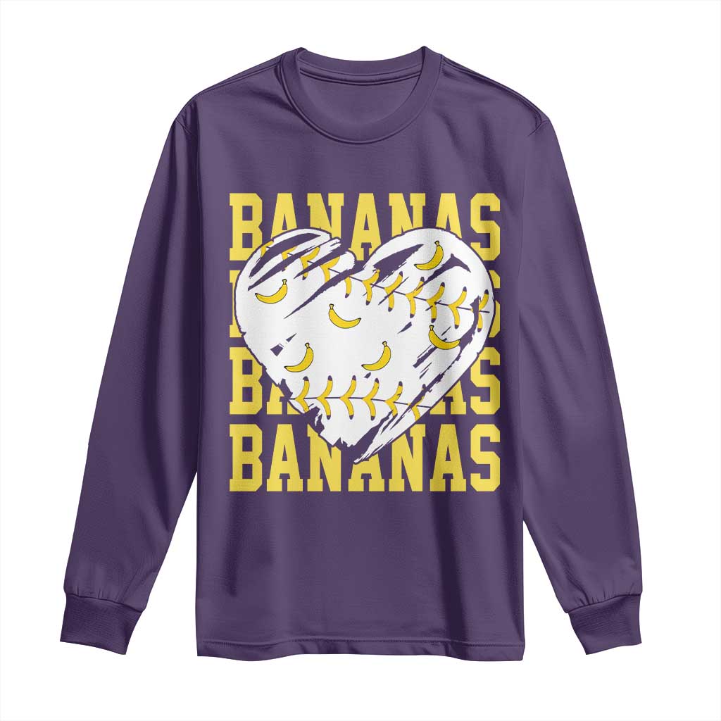Retro Bananas Long Sleeve Shirt Vintage Baseball Heart Graphic Game Day Gifts TS10 Purple Print Your Wear