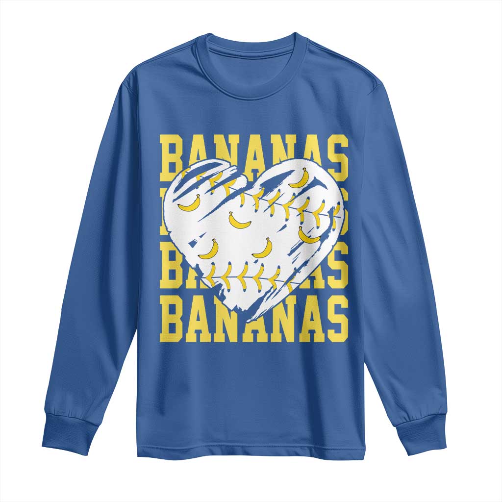 Retro Bananas Long Sleeve Shirt Vintage Baseball Heart Graphic Game Day Gifts TS10 Royal Blue Print Your Wear