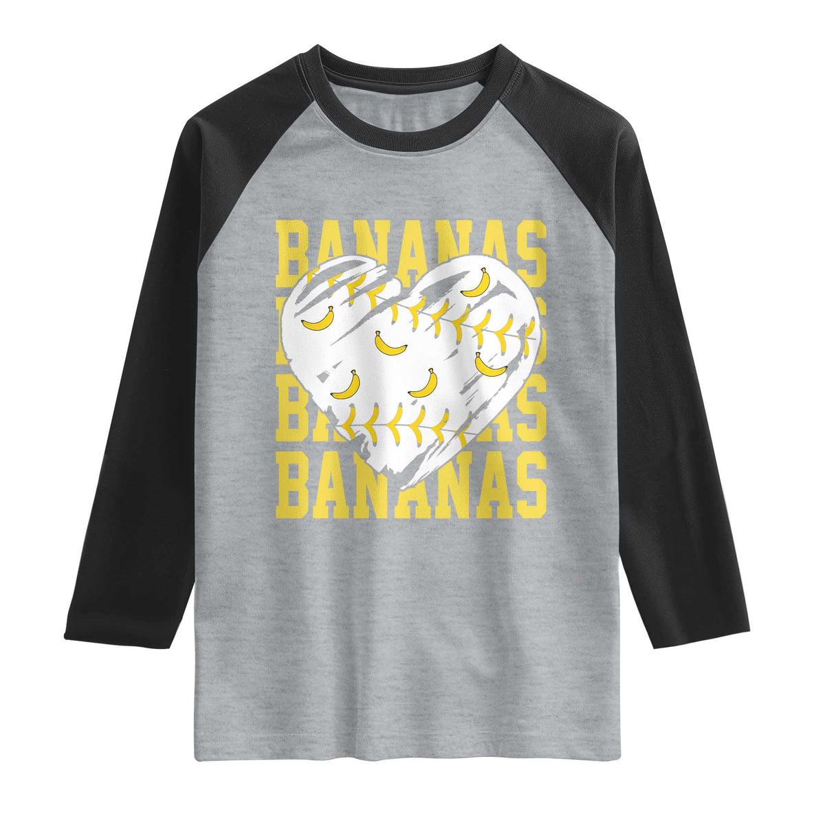 Retro Bananas Raglan Shirt Vintage Baseball Heart Graphic Game Day Gifts TS10 Heather Gray Black Print Your Wear