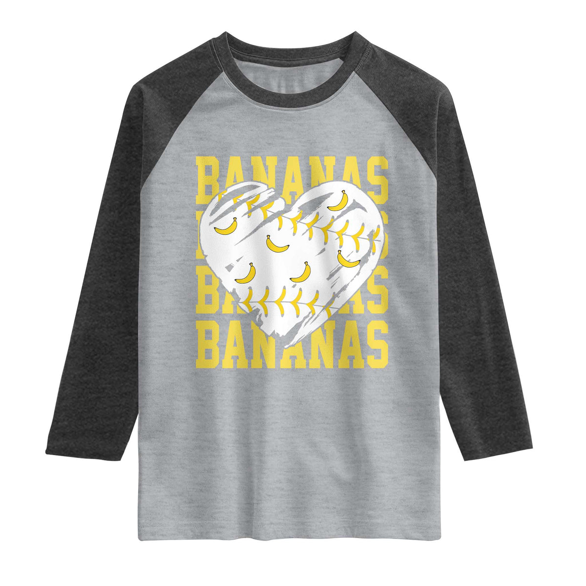 Retro Bananas Raglan Shirt Vintage Baseball Heart Graphic Game Day Gifts TS10 Heather Gray Heather Charcoal Print Your Wear