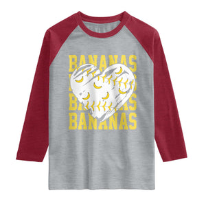 Retro Bananas Raglan Shirt Vintage Baseball Heart Graphic Game Day Gifts TS10 Heather Gray Heather Red Print Your Wear