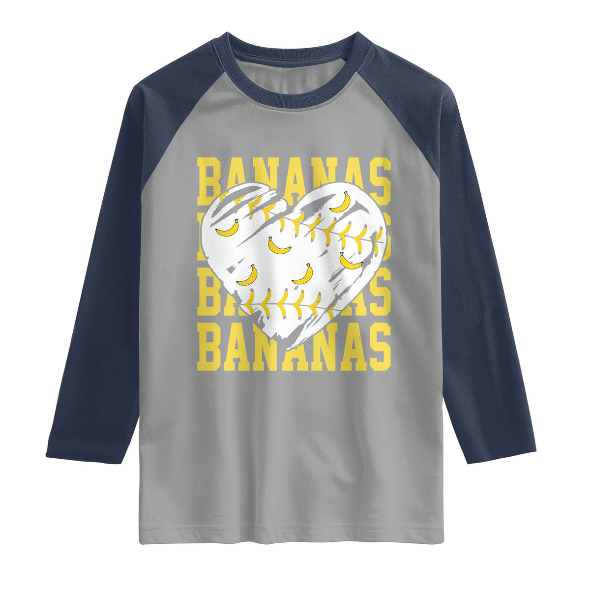 Retro Bananas Raglan Shirt Vintage Baseball Heart Graphic Game Day Gifts TS10 Sport Gray Navy Print Your Wear