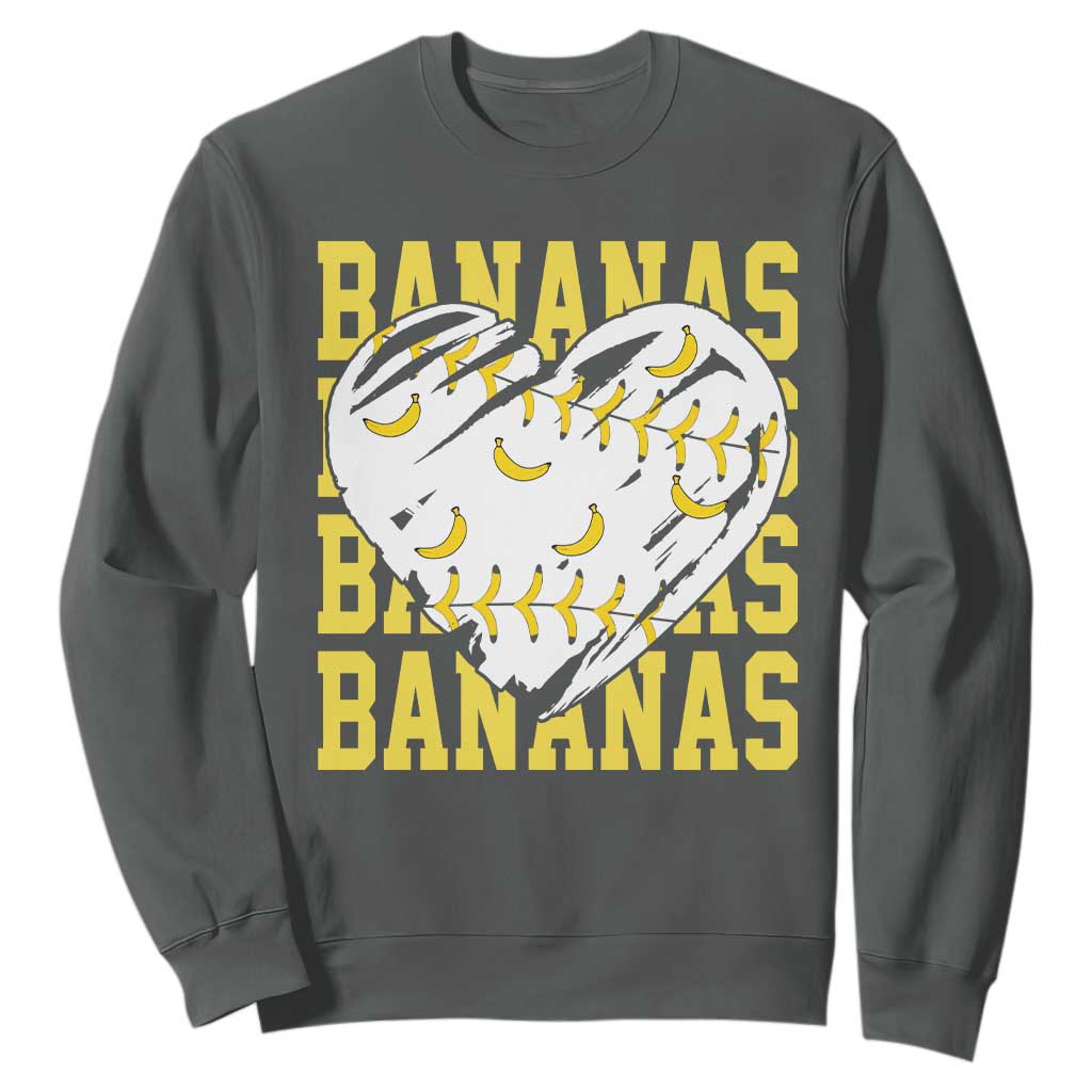 Retro Bananas Sweatshirt Vintage Baseball Heart Graphic Game Day Gifts TS10 Dark Heather Print Your Wear