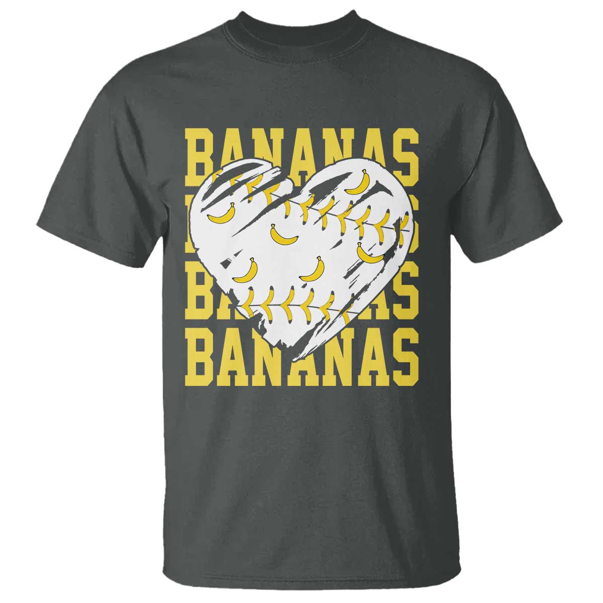 Retro Bananas T Shirt Vintage Baseball Heart Graphic Game Day Gifts TS10 Dark Heather Print Your Wear