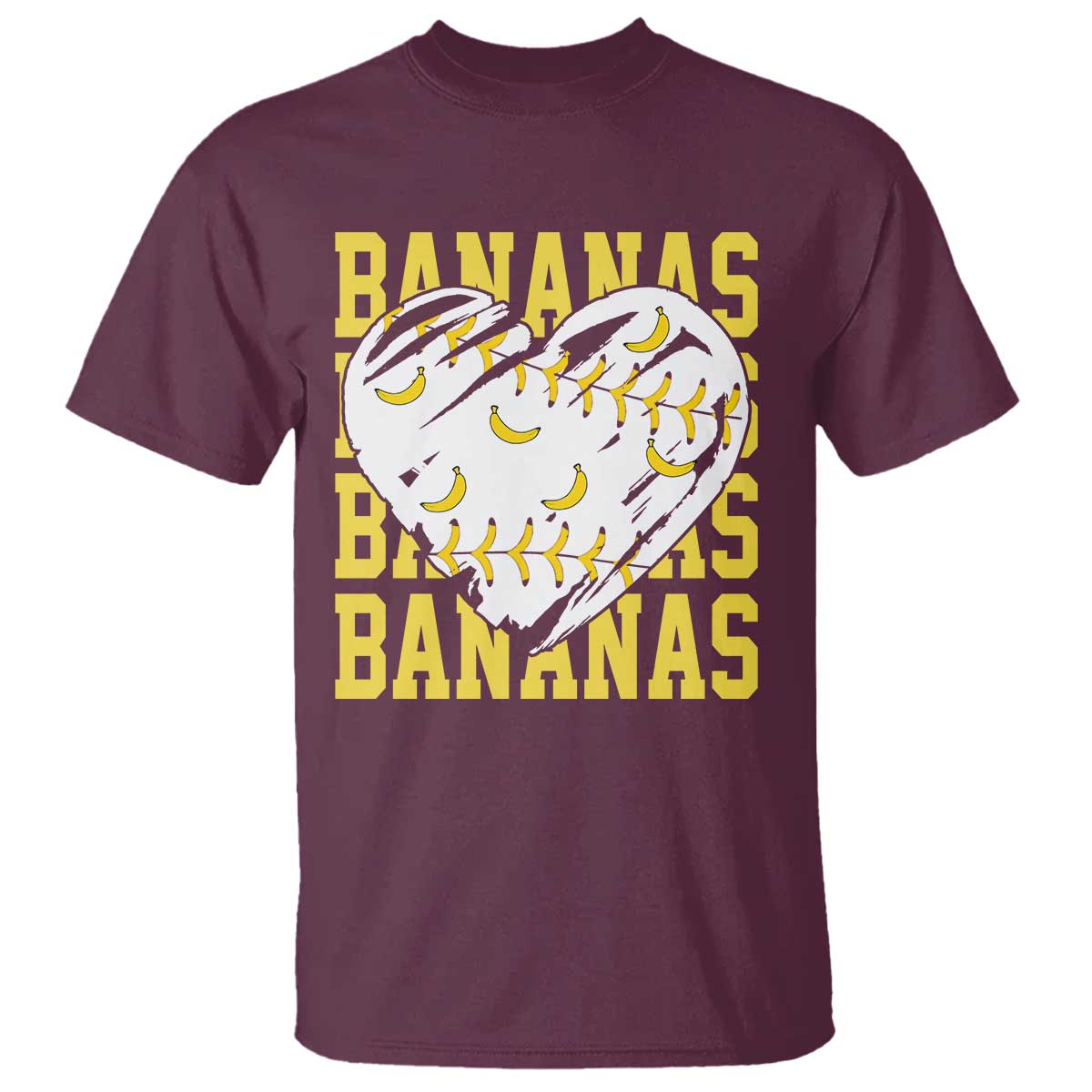Retro Bananas T Shirt Vintage Baseball Heart Graphic Game Day Gifts TS10 Maroon Print Your Wear