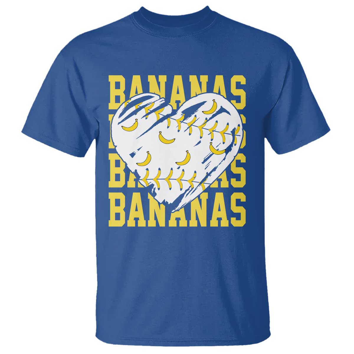 Retro Bananas T Shirt Vintage Baseball Heart Graphic Game Day Gifts TS10 Royal Blue Print Your Wear