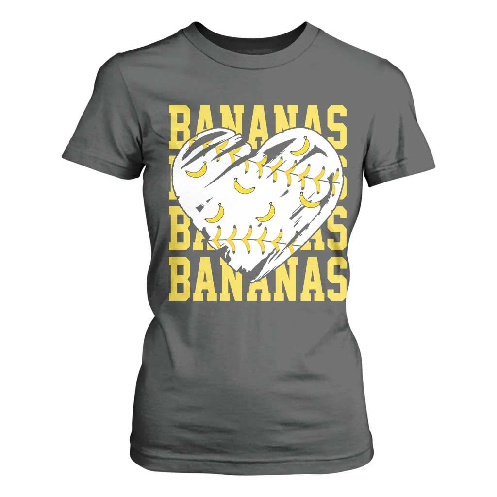 Retro Bananas T Shirt For Women Vintage Baseball Heart Graphic Game Day Gifts TS10 Dark Heather Print Your Wear
