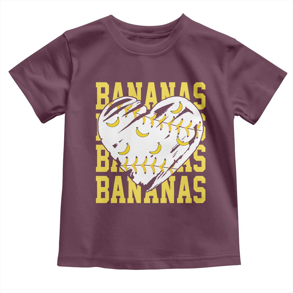 Retro Bananas Toddler T Shirt Vintage Baseball Heart Graphic Game Day Gifts TS10 Maroon Print Your Wear