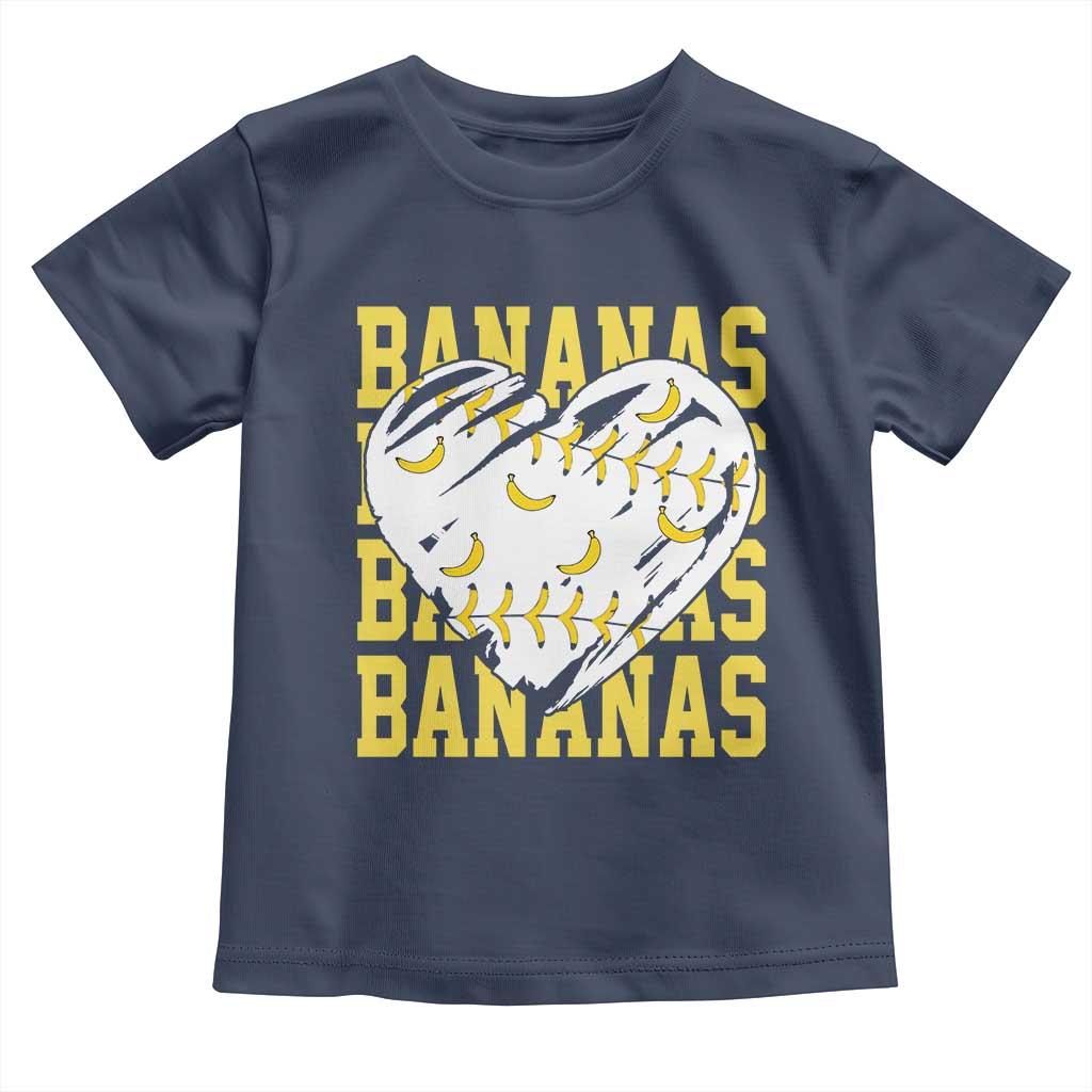 Retro Bananas Toddler T Shirt Vintage Baseball Heart Graphic Game Day Gifts TS10 Navy Print Your Wear