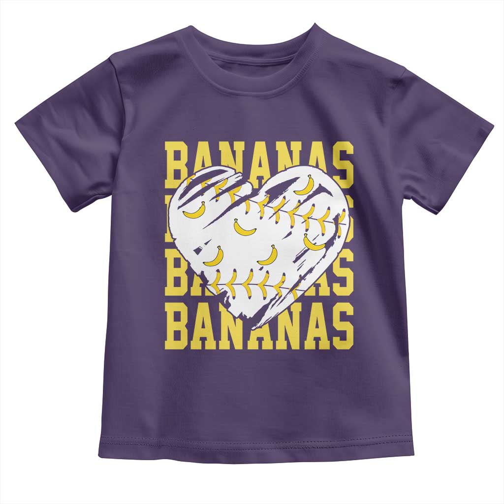 Retro Bananas Toddler T Shirt Vintage Baseball Heart Graphic Game Day Gifts TS10 Purple Print Your Wear