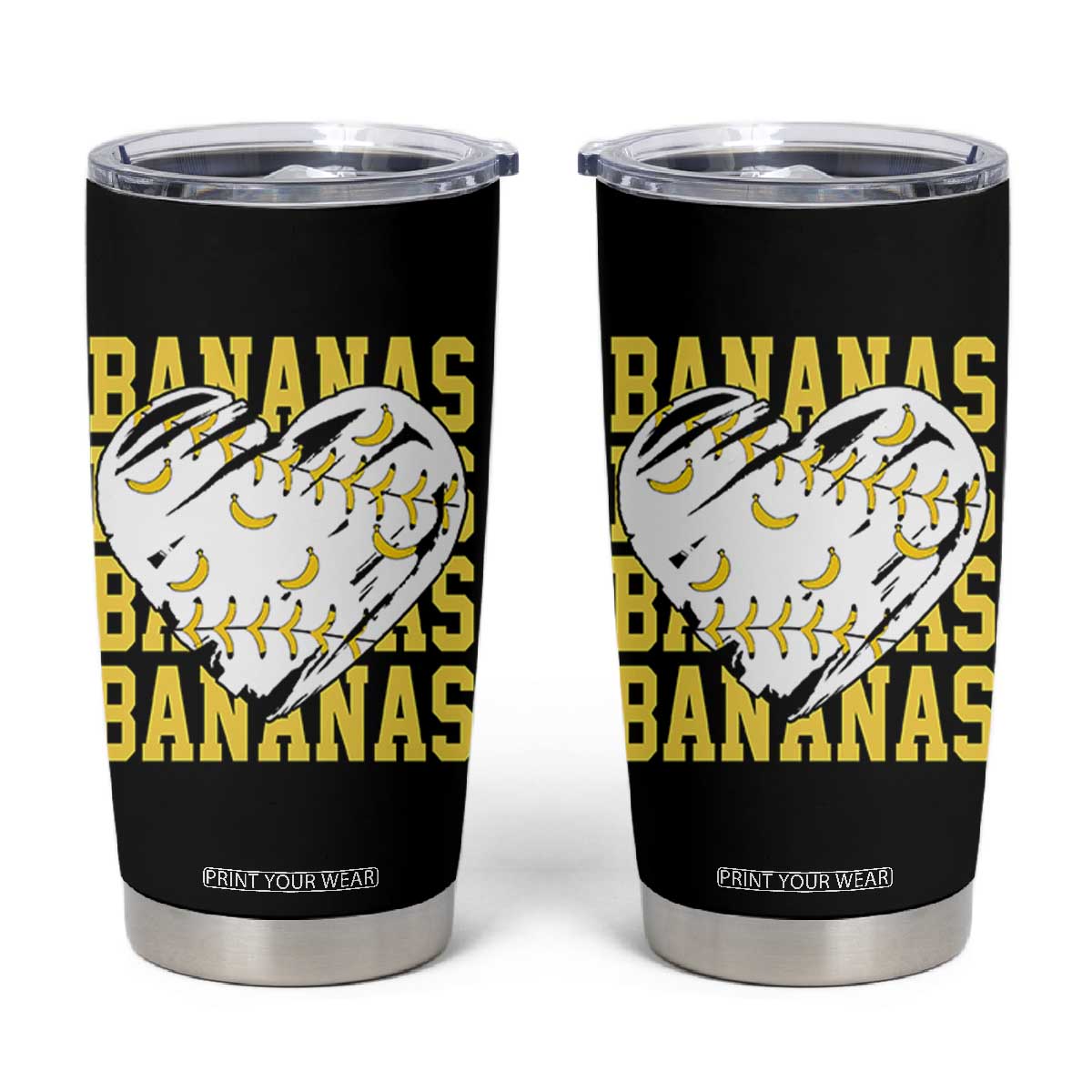 Retro Bananas Tumbler Cup Vintage Baseball Heart Graphic Game Day Gifts TS10 Black Print Your Wear