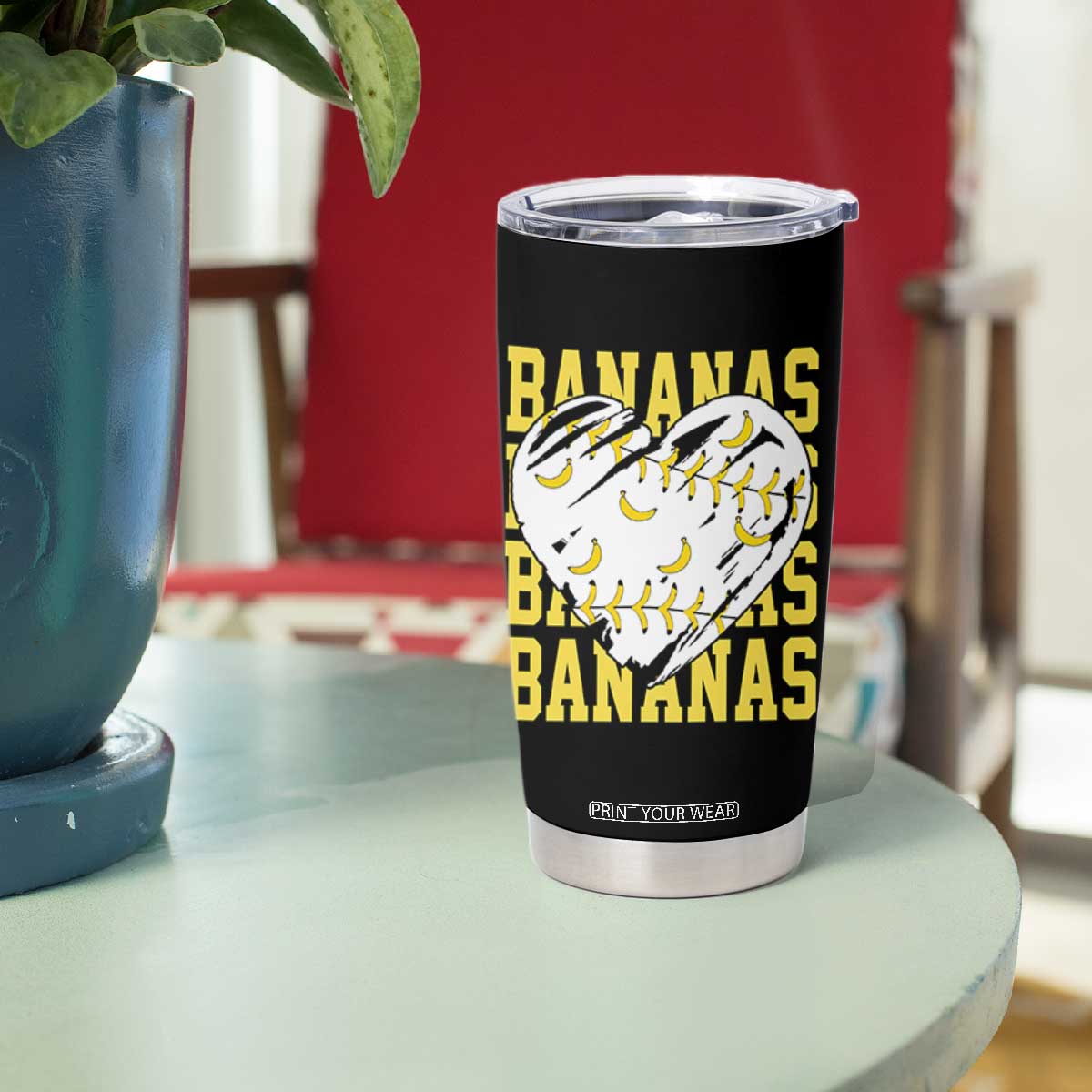 Retro Bananas Tumbler Cup Vintage Baseball Heart Graphic Game Day Gifts TS10 Print Your Wear