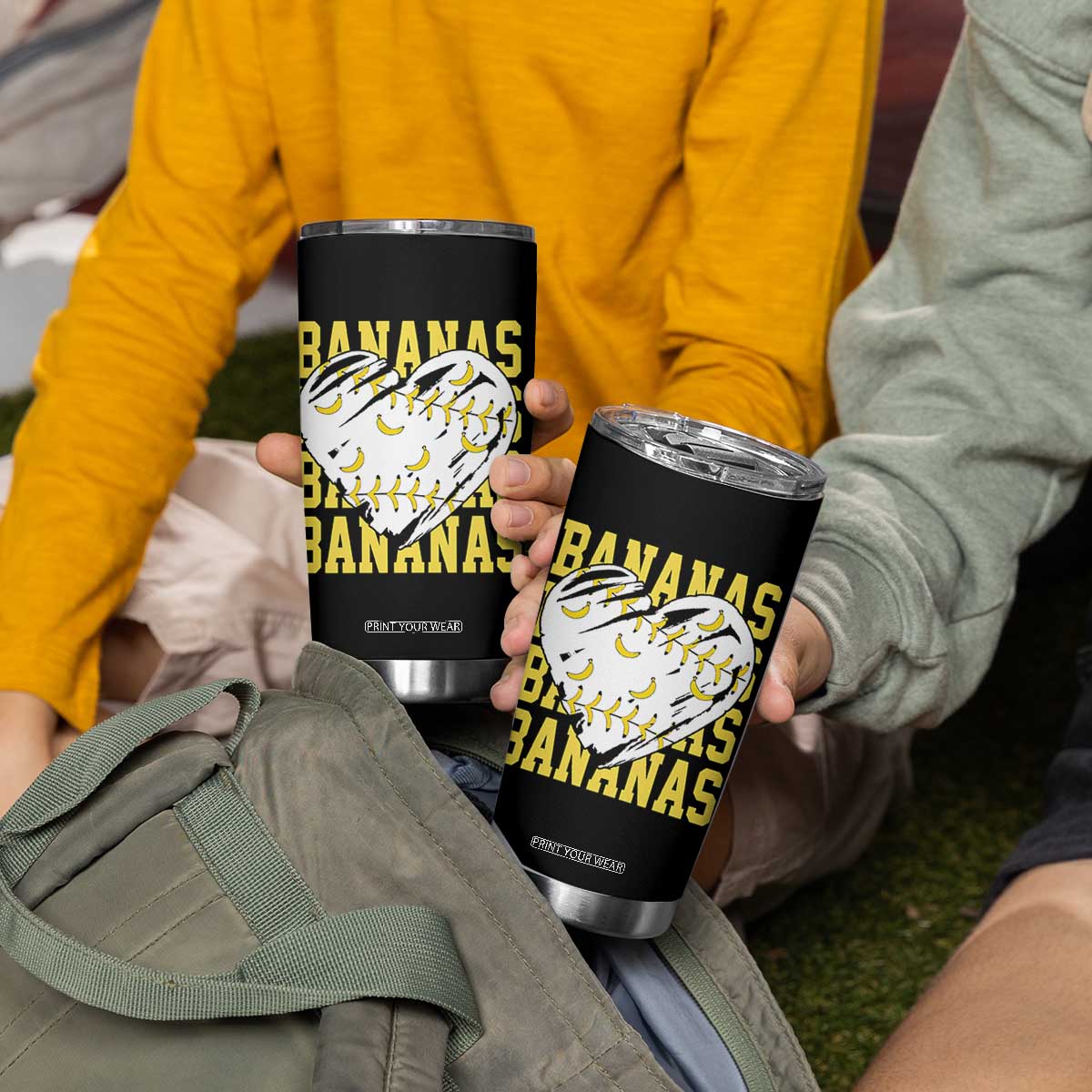 Retro Bananas Tumbler Cup Vintage Baseball Heart Graphic Game Day Gifts TS10 Print Your Wear