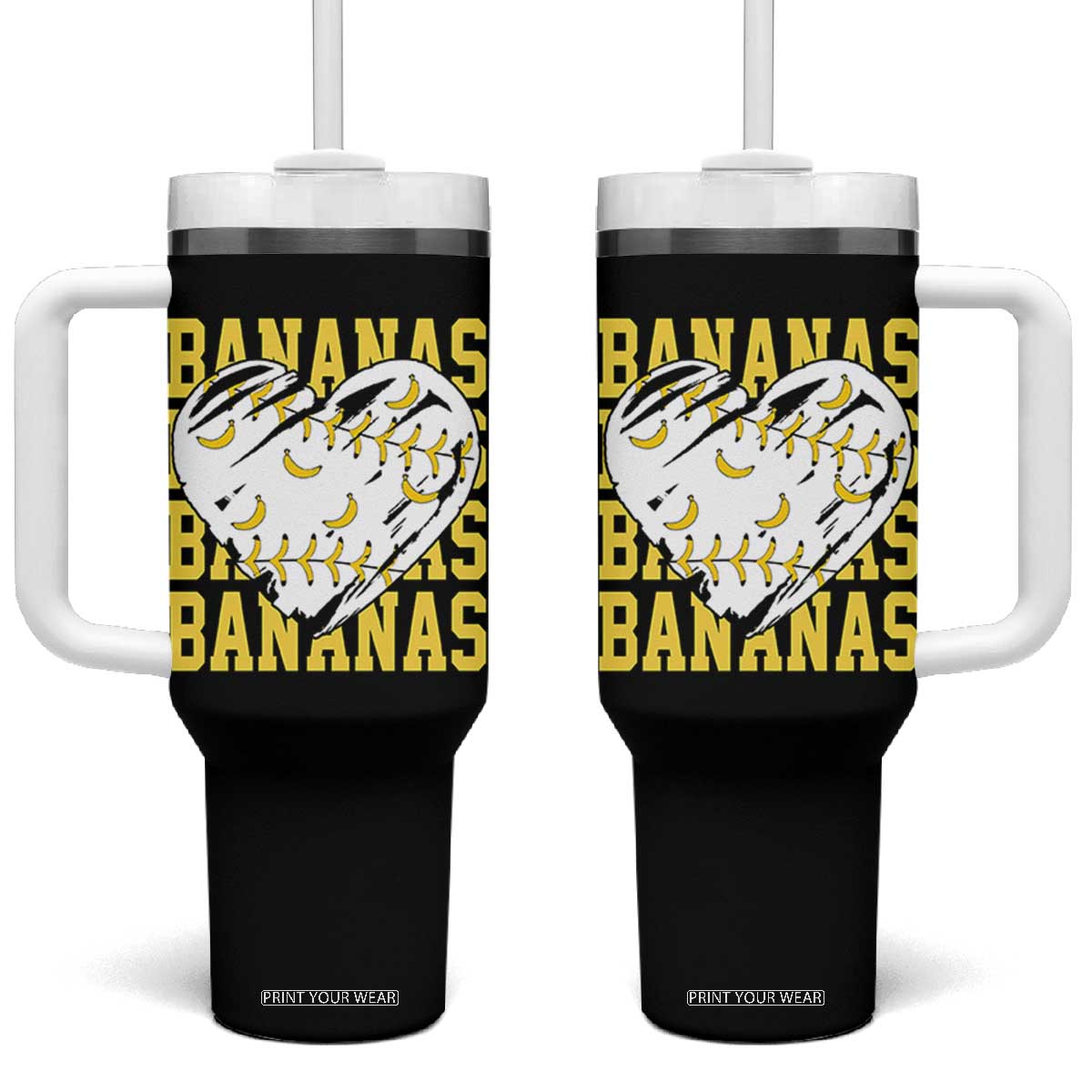 Retro Bananas Tumbler With Handle Vintage Baseball Heart Graphic Game Day Gifts TS10 One Size: 40 oz Black Print Your Wear