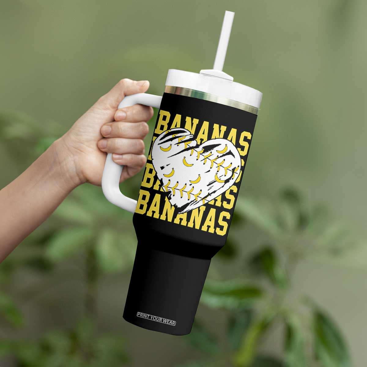 Retro Bananas Tumbler With Handle Vintage Baseball Heart Graphic Game Day Gifts TS10 Print Your Wear
