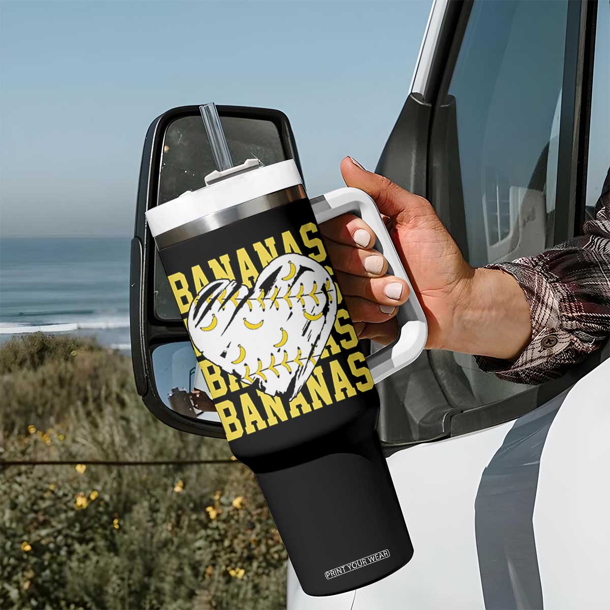 Retro Bananas Tumbler With Handle Vintage Baseball Heart Graphic Game Day Gifts TS10 Print Your Wear