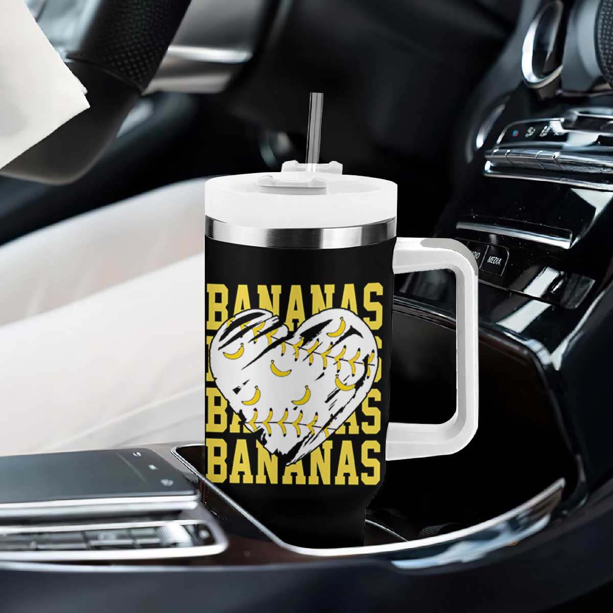 Retro Bananas Tumbler With Handle Vintage Baseball Heart Graphic Game Day Gifts TS10 Print Your Wear