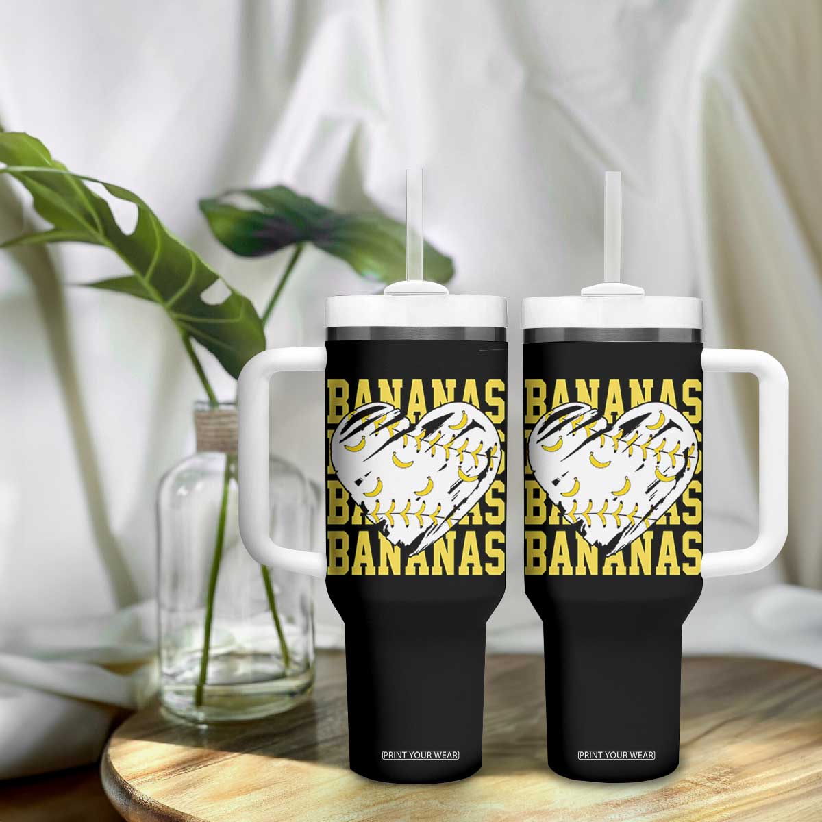Retro Bananas Tumbler With Handle Vintage Baseball Heart Graphic Game Day Gifts TS10 Print Your Wear