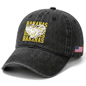 Retro Bananas Washed Cotton Baseball Cap Vintage Baseball Heart Graphic Game Day Gifts TS10 Print Your Wear