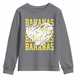 Retro Bananas Youth Sweatshirt Vintage Baseball Heart Graphic Game Day Gifts TS10 Charcoal Print Your Wear