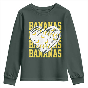 Retro Bananas Youth Sweatshirt Vintage Baseball Heart Graphic Game Day Gifts TS10 Dark Forest Green Print Your Wear