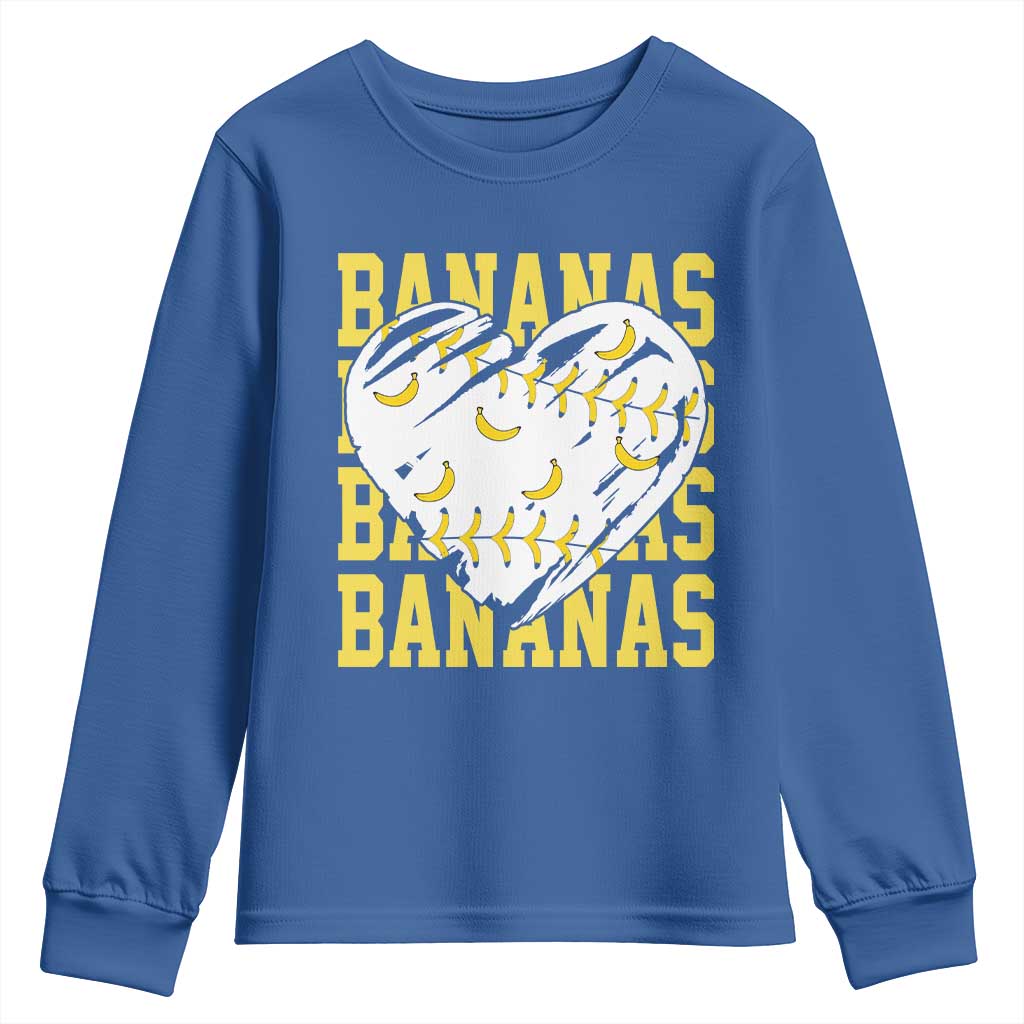 Retro Bananas Youth Sweatshirt Vintage Baseball Heart Graphic Game Day Gifts TS10 Royal Blue Print Your Wear