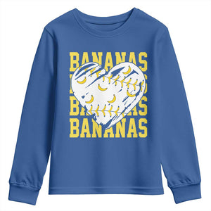 Retro Bananas Youth Sweatshirt Vintage Baseball Heart Graphic Game Day Gifts TS10 Royal Blue Print Your Wear