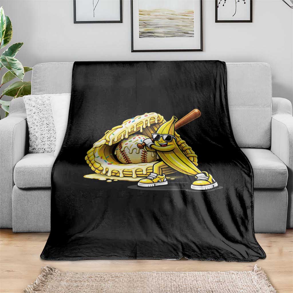 Baseball Banana Throw Blanket Funny Baseball Glove Drip Kids Youth Boys Girls TS10 Print Your Wear
