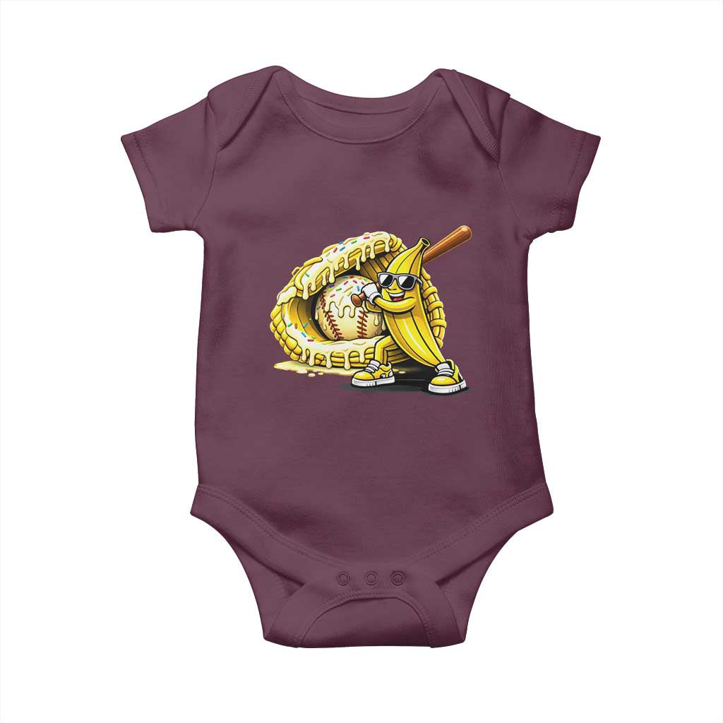 Baseball Banana Baby Onesie Funny Baseball Glove Drip Kids Youth Boys Girls TS10 Maroon Print Your Wear