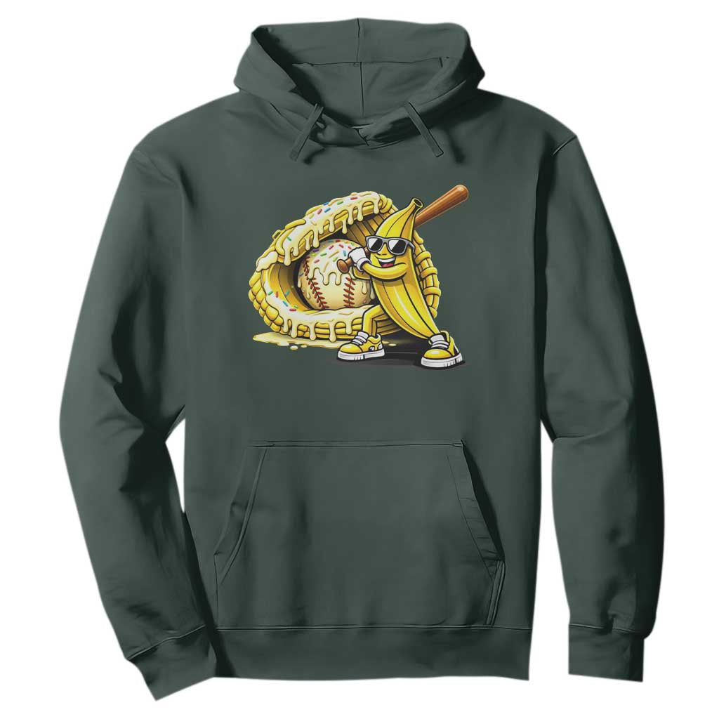 Baseball Banana Hoodie Funny Baseball Glove Drip Kids Youth Boys Girls TS10 Dark Forest Green Print Your Wear