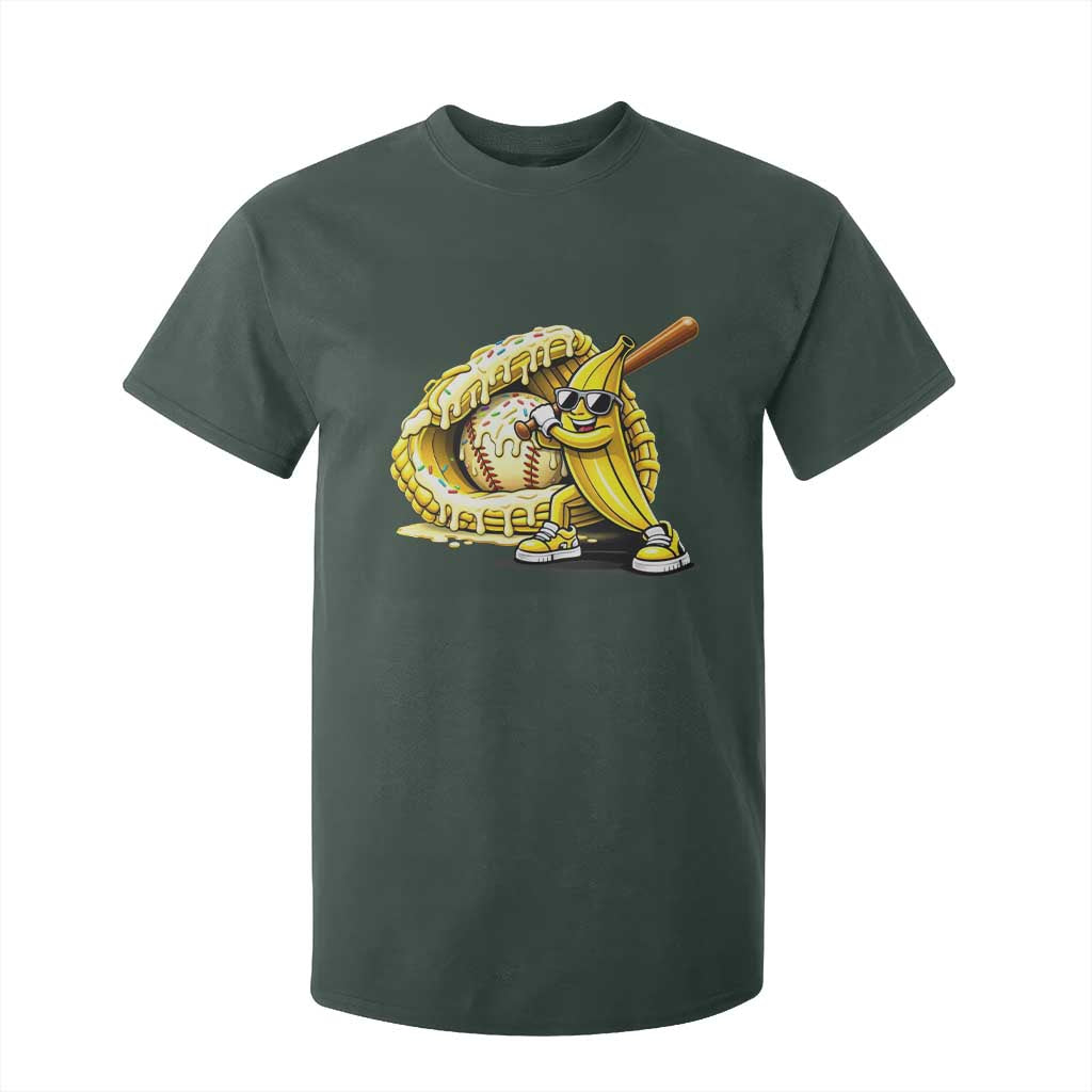 Baseball Banana T Shirt For Kid Funny Baseball Glove Drip Kids Youth Boys Girls TS10 Dark Forest Green Print Your Wear