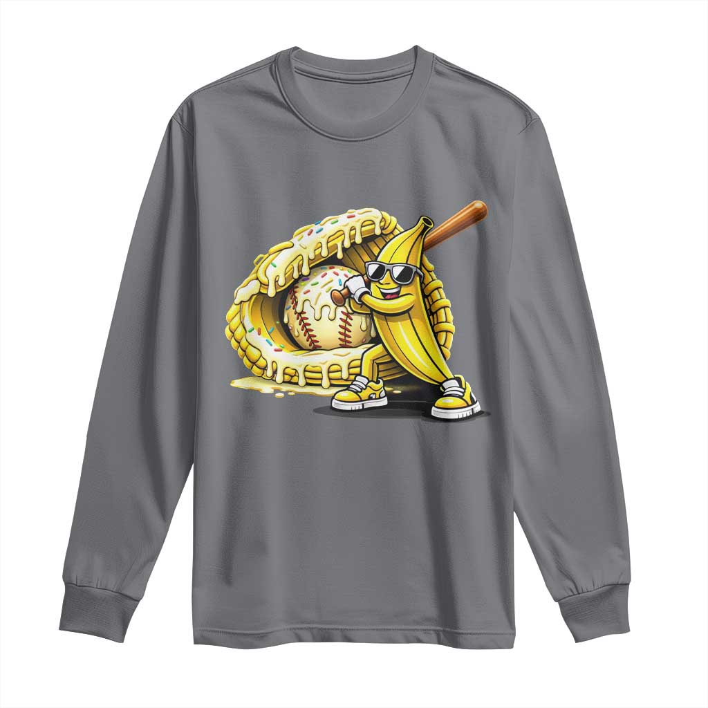 Baseball Banana Long Sleeve Shirt Funny Baseball Glove Drip Kids Youth Boys Girls TS10 Charcoal Print Your Wear