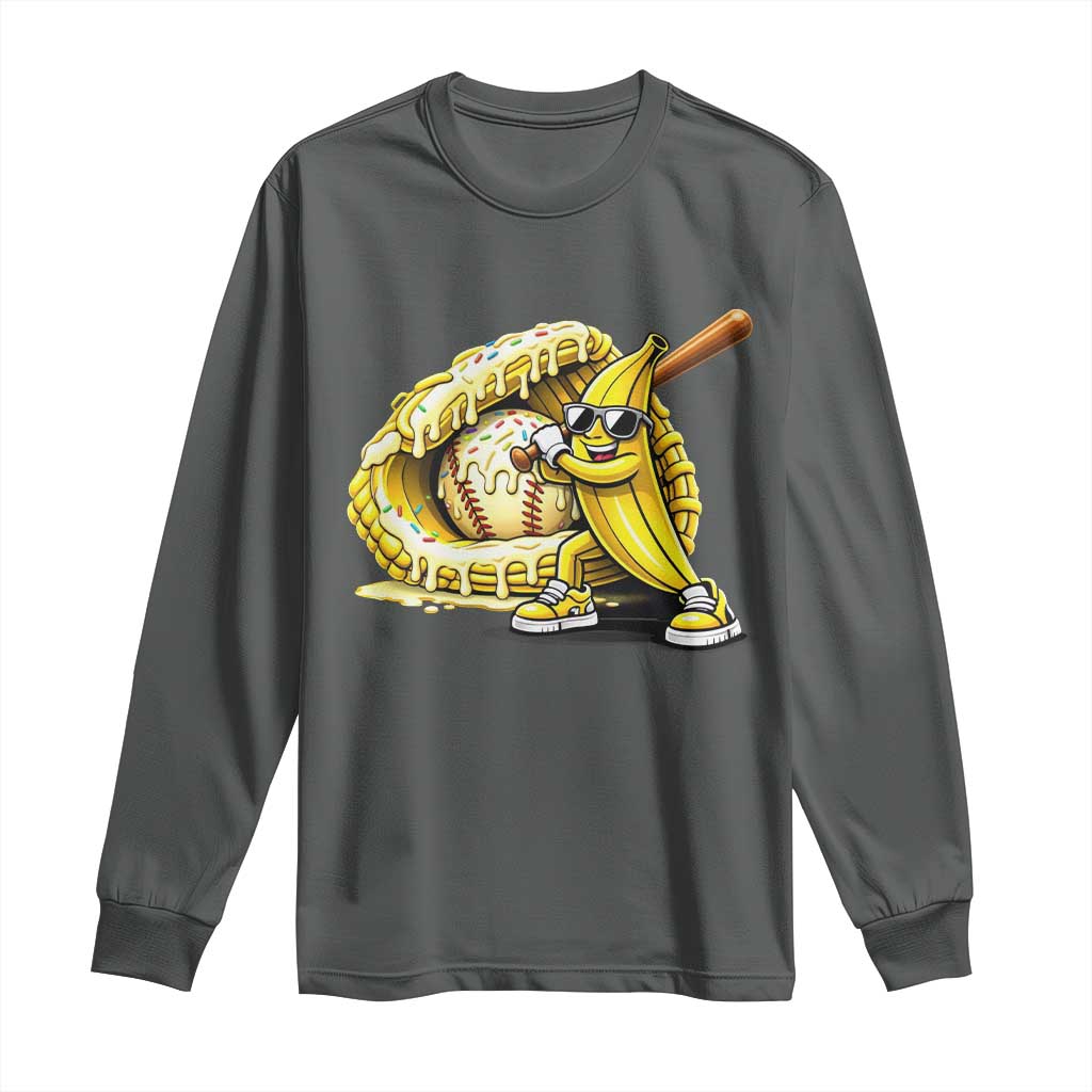 Baseball Banana Long Sleeve Shirt Funny Baseball Glove Drip Kids Youth Boys Girls TS10 Dark Heather Print Your Wear