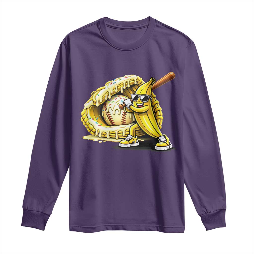 Baseball Banana Long Sleeve Shirt Funny Baseball Glove Drip Kids Youth Boys Girls TS10 Purple Print Your Wear