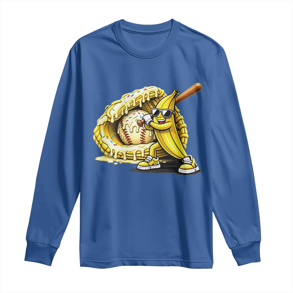 Baseball Banana Long Sleeve Shirt Funny Baseball Glove Drip Kids Youth Boys Girls TS10 Royal Blue Print Your Wear