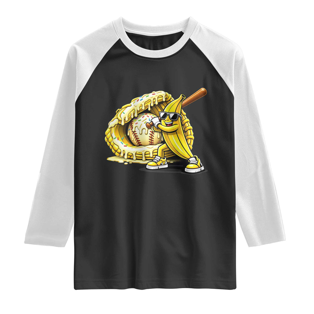 Baseball Banana Raglan Shirt Funny Baseball Glove Drip Kids Youth Boys Girls TS10 Black White Print Your Wear