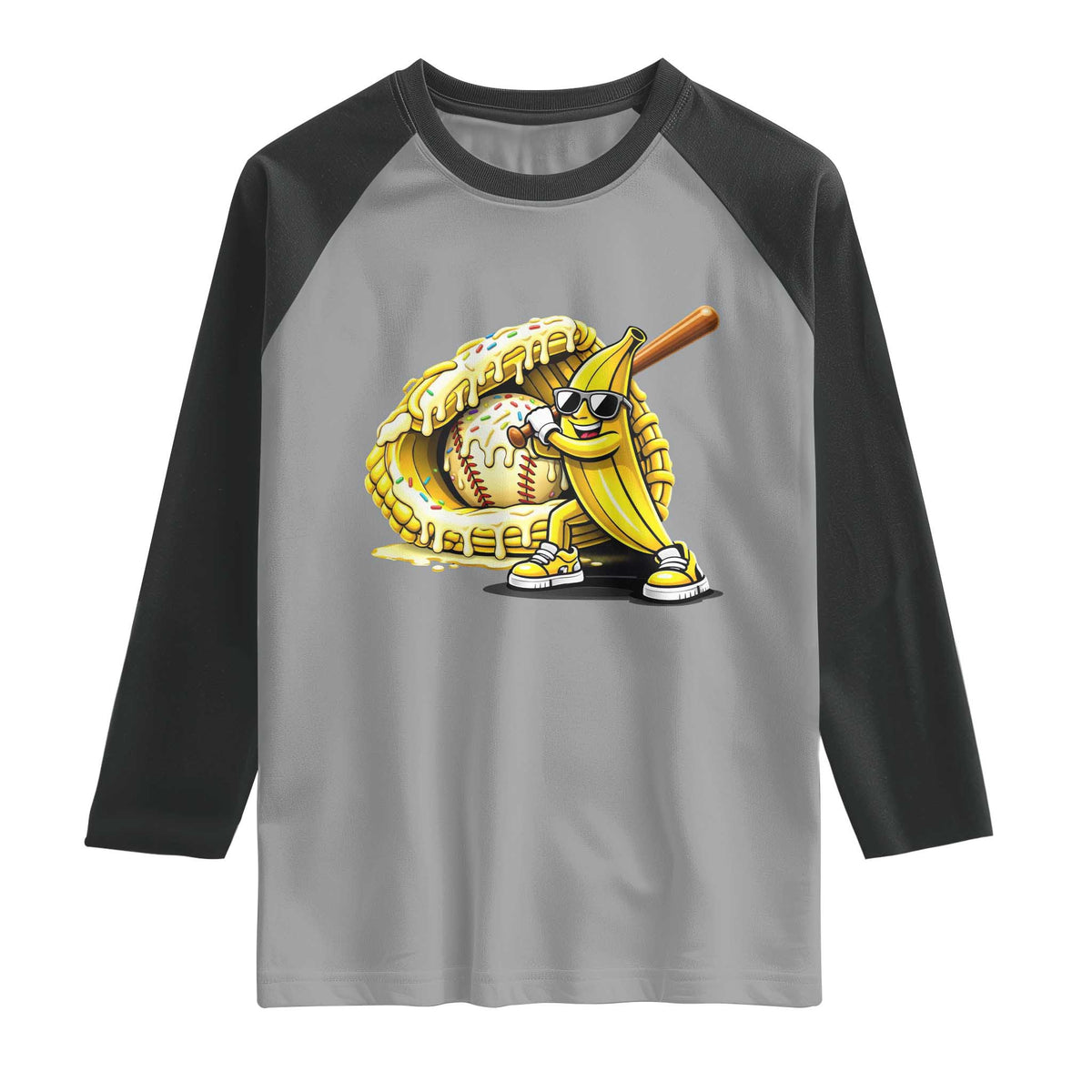 Baseball Banana Raglan Shirt Funny Baseball Glove Drip Kids Youth Boys Girls TS10 Sport Gray Black Print Your Wear