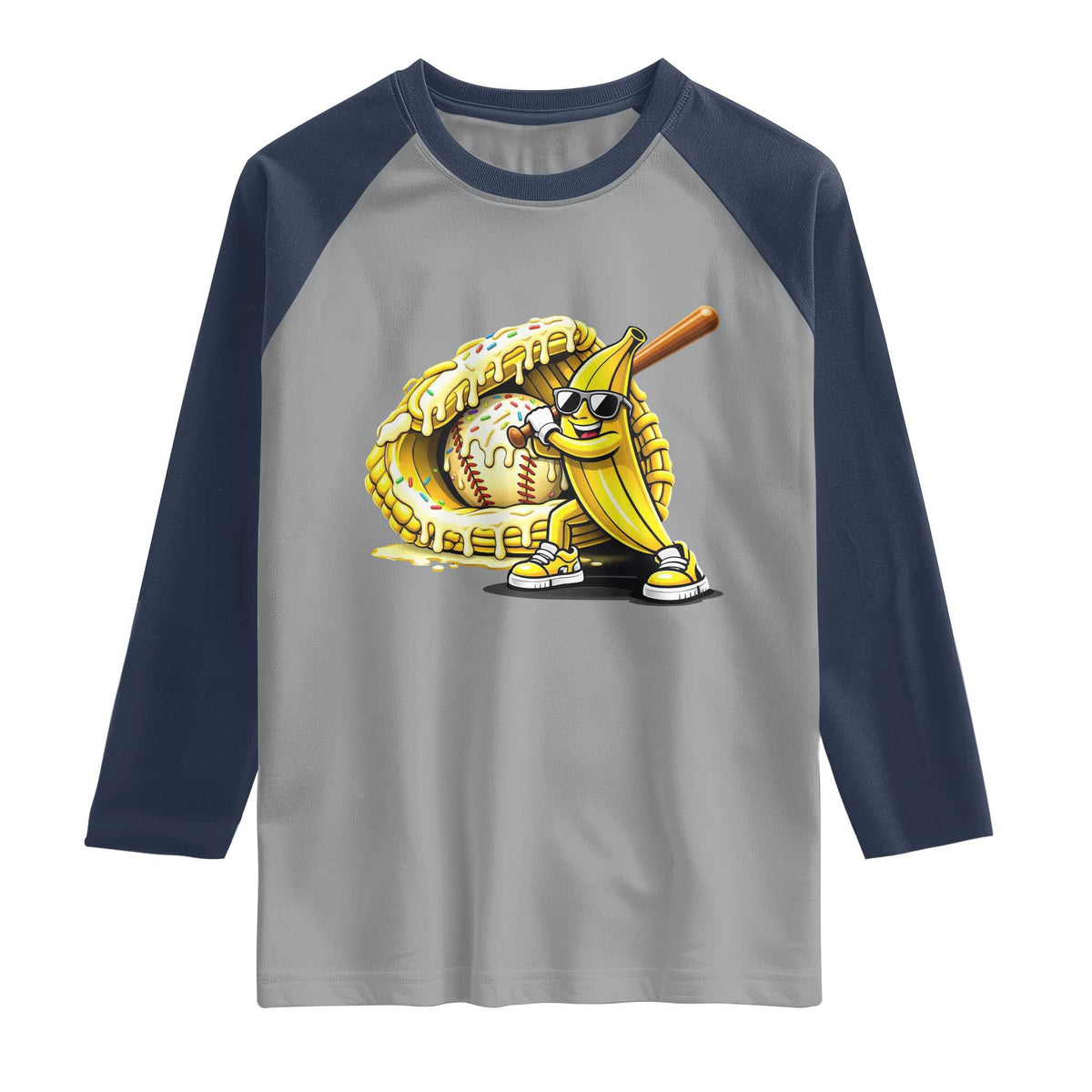 Baseball Banana Raglan Shirt Funny Baseball Glove Drip Kids Youth Boys Girls TS10 Sport Gray Navy Print Your Wear