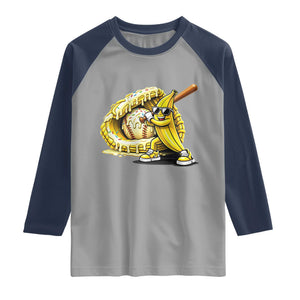 Baseball Banana Raglan Shirt Funny Baseball Glove Drip Kids Youth Boys Girls TS10 Sport Gray Navy Print Your Wear